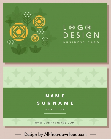 business card template flower sketch green flat decor