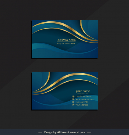 business card template luxury blue dynamic wavy curves