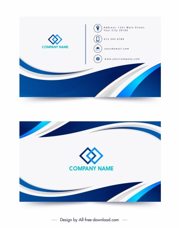 business card templates modern blue white swirled decor