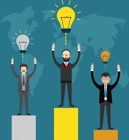 business idea concept bulbs and competitive businessmen theme