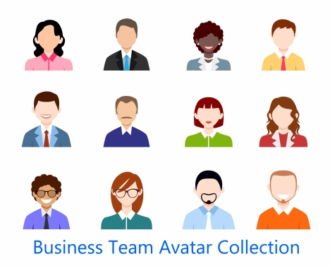 business team avatar collection design in colored flat