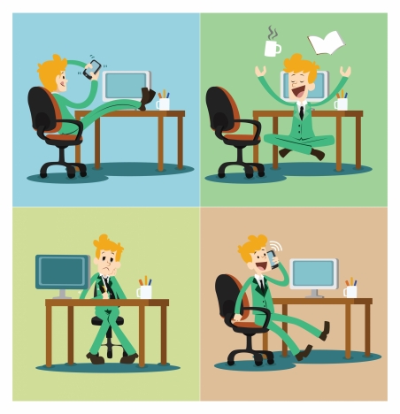 businessman at work vector illustration with various gestures