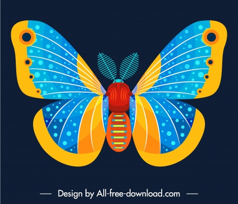 butterfly insect icon colorful decor symmetric flat design