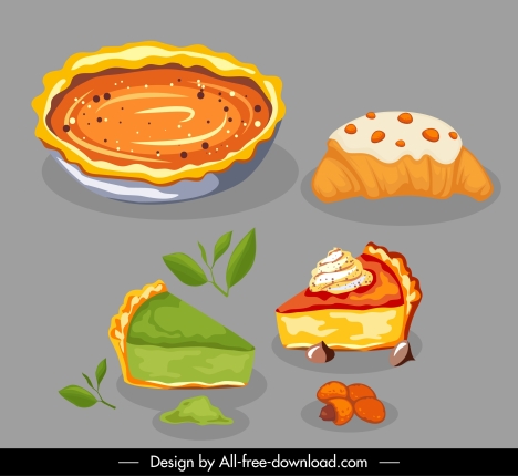 cake icons colorful classical handdrawn sketch