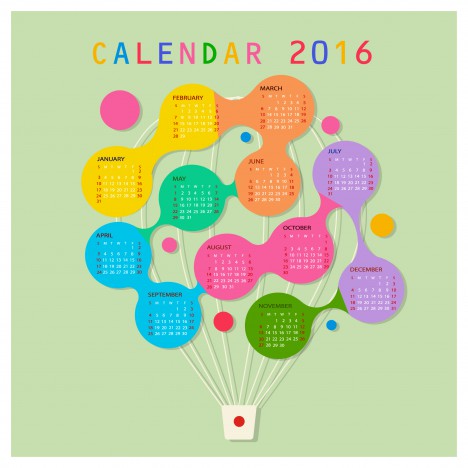 calendar 2016 template balloon