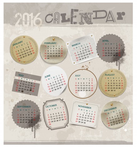 calendar 2016 template grunge