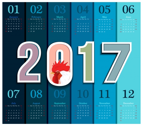calendar 2017 design with cock and vertical style