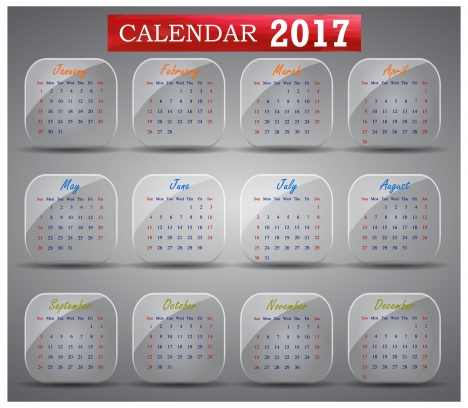 calendar 2017 design with months illustration on squares