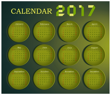 calendar 2017 design with months on circles