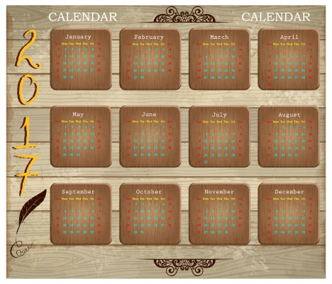 calendar 2017 design with wooden background