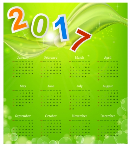 calendar 2017 templates green abstract background