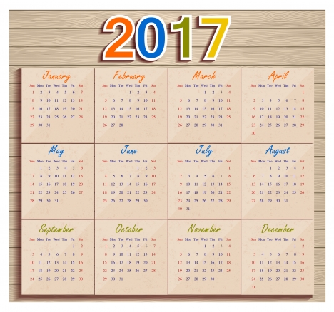 calendar 2017 templates paper on wooden background