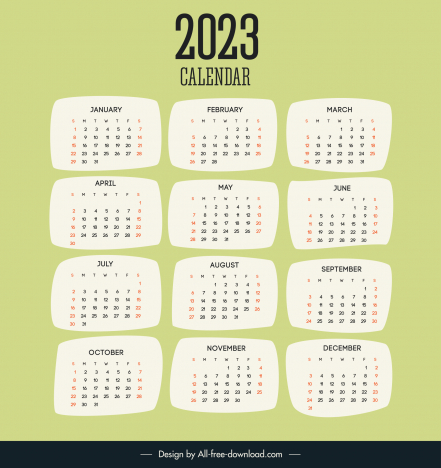 Calendar 2023 template classical flat frame isolation decor vectors