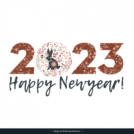calendar 2023 template elegant flat retro silhouette rabbit stylized number flowers decor