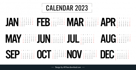 calendar 2023 template flat texts simple plain design