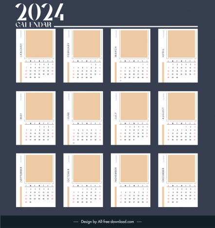 calendar 2024 template classical plain frames