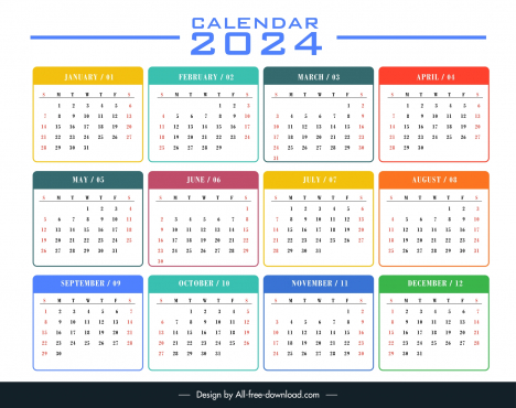 calendar 2024 template flat modern layout