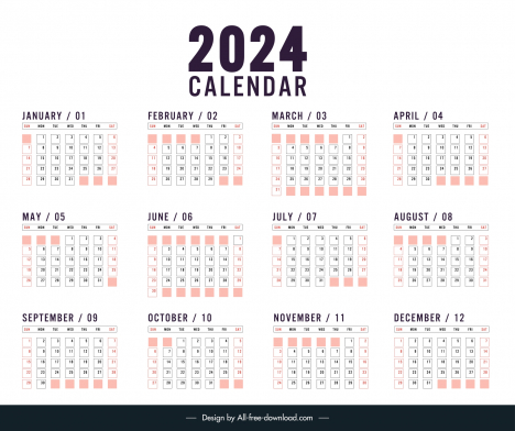 calendar 2024 template flat simple layout
