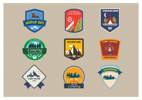 camping logo sets in vintage style illustration