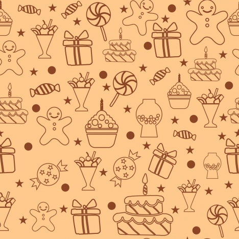 candies background flat icons design repeating ornament