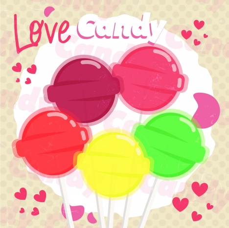 candy background colorful shiny round icons hearts decor