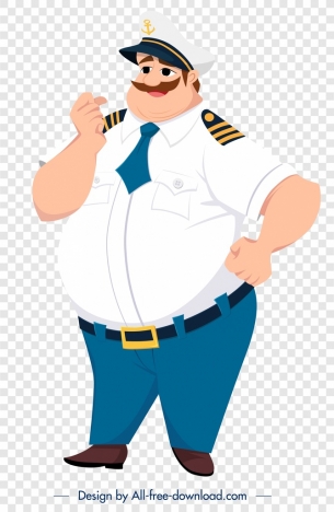 Captain icon colored fat man cartoon character vectors stock in format for  free download 