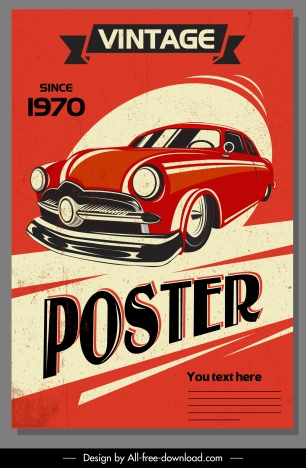 Car advertising poster colored vintage design vectors stock in