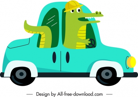 car icon crocodile driver sketch funny cartoon