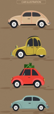 car icons collection various colored types cartoon design