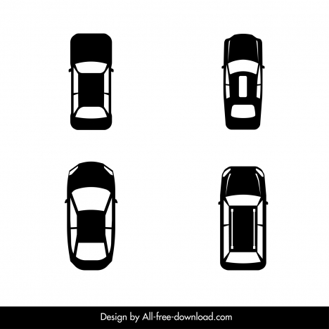 car icons  flat silhouette top view