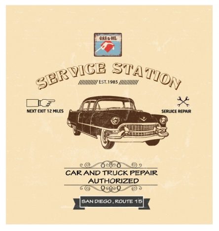 car service station poster design in vintage style