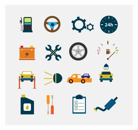 car symbol icons collection isolated with various types