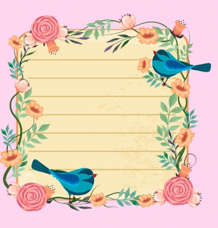 card border template flowers birds icons decoration