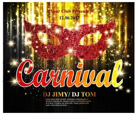 carnival banner design with mask on bokeh background