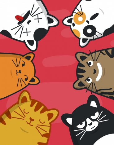 Cat background funny cartoon characters emotional decor vectors stock in  format for free download 