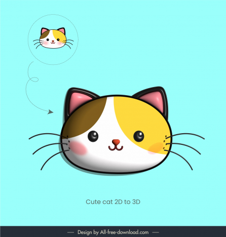 cat face design elements cute 3d