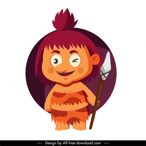 caveman icon cute kid sketch cartoon character design