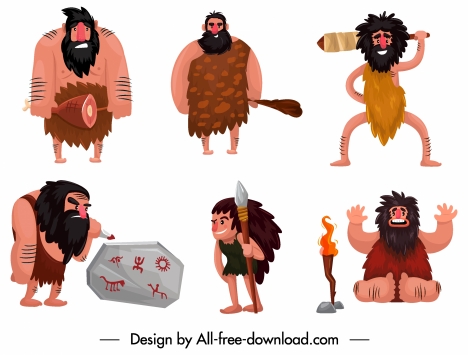 Caveman icons funny cartoon characters vectors stock in format for free  download 