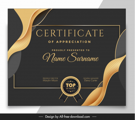 certificate template dark black curves decor