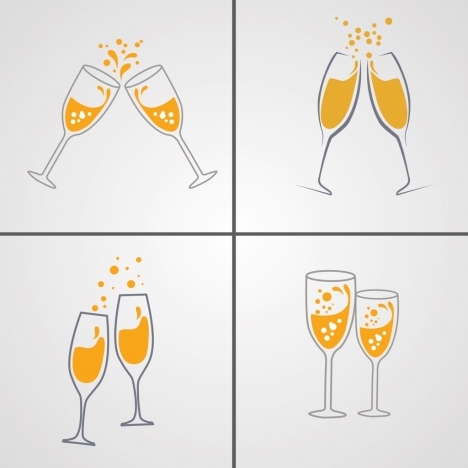 cheering wine glasses background sets cartoon icons sketch