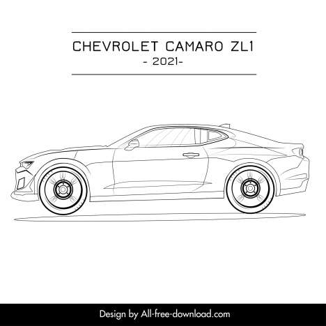 chevrolet camaro zl1 2021 car model advertising template flat black white side view sketch