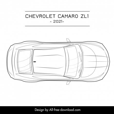 chevrolet camaro zl1 2021 car model icon flat black white symmetric top view sketch