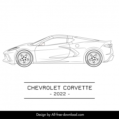 chevrolet corvette 2022 car advertising template flat black white handdrawn side view outline