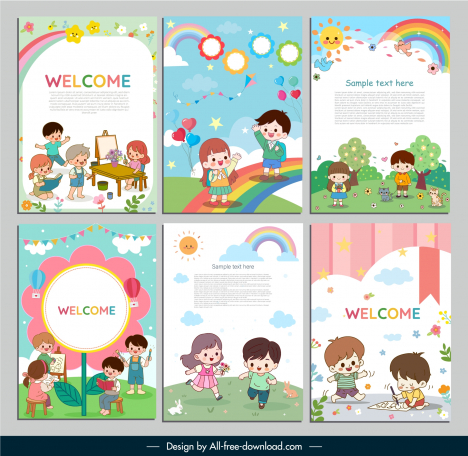 child and frame kindergarten templates collection cute dynamic cartoon