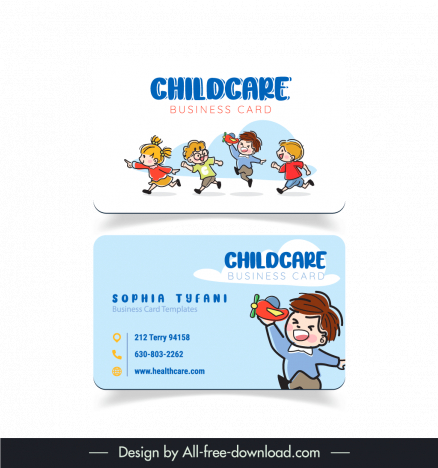 childcare business card template cute dynamic joyful kids