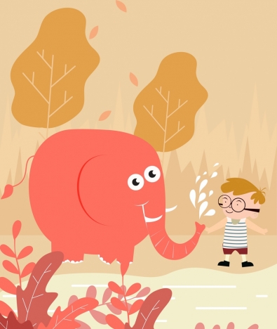 childhood background joyful kid elephant icons cartoon design