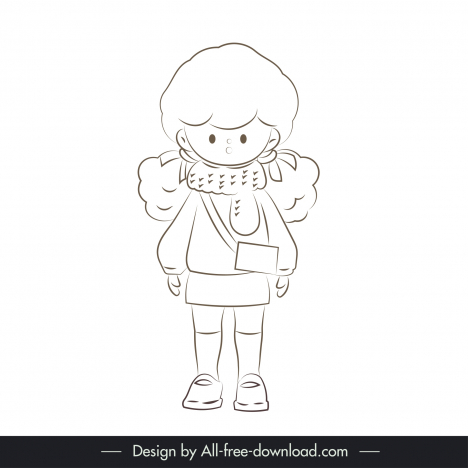 childhood design elements cute cartoon girl character  outline