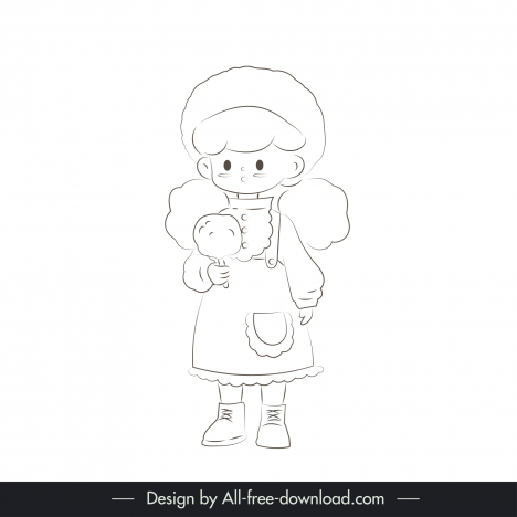childhood design elements cute cartoon girl outline