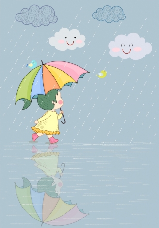 Childhood drawing cute girl rainy day stylized design vectors stock in ...