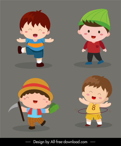 Childhood elements joyful kids sketch cute cartoon characters vectors stock  in format for free download 